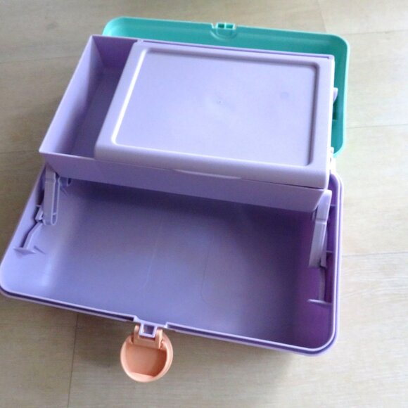 Vintage 90s Lavender/Teal Caboodles Makeup Jewelry Case 2 Tier Handle Mirror USA - Picture 7 of 10